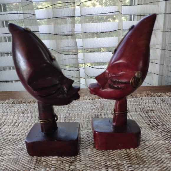 African Hand Carved Wood Bust Statues Male/Female - Picture 10 of 10